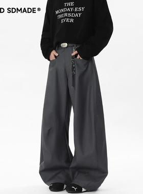 SOLIDSDMADE 美式复古弯刀西裤男女春秋季宽松阔腿高级感休闲长裤
