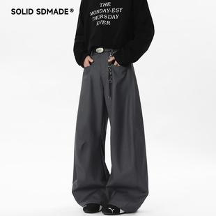 SOLIDSDMADE 美式复古弯刀西裤男女春秋季宽松阔腿高级感休闲长裤