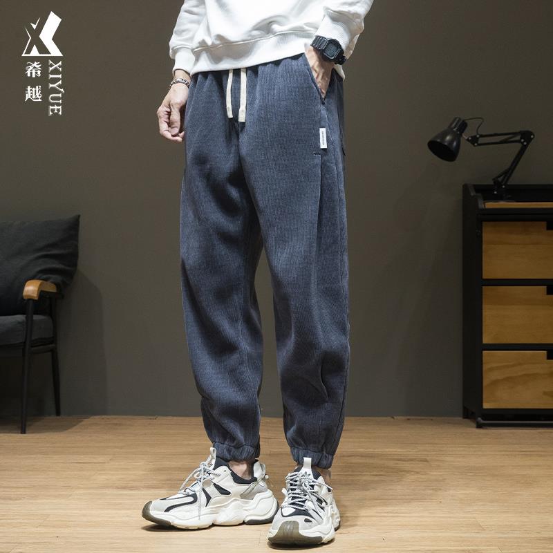 春秋新款雪尼尔卫裤男运动裤加大宽松大码休闲裤男士秋冬加绒裤子