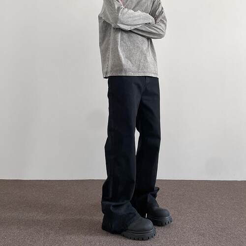 apuee美式高街cleanfit基础黑色牛仔裤男女直筒微喇vibe显瘦裤子