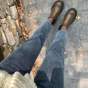 窄版蓝灰色直筒牛仔裤女秋冬2024新款显瘦九分烟管裤子小个子春秋