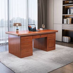 实木书桌带抽屉一体新中式 新款 办公桌家用书房办公电脑桌写字台带