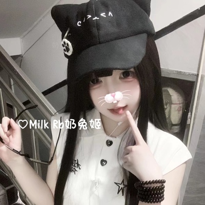 奶兔姬*小宅猫/ 猫耳帽猫爪颜文字鸭舌遮阳帽二次元亚文化萌宅系