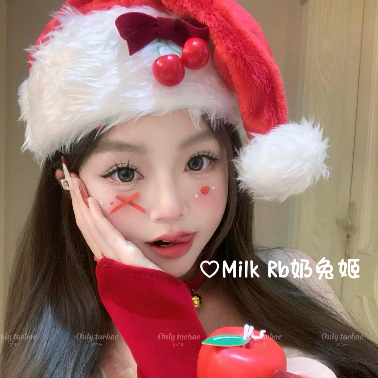 奶兔姬*樱桃热红酒/ 秋冬圣诞帽毛绒头饰拍照氛围感新年派对拍照