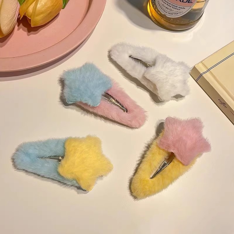 韩系甜美毛绒星星发夹秋冬百搭