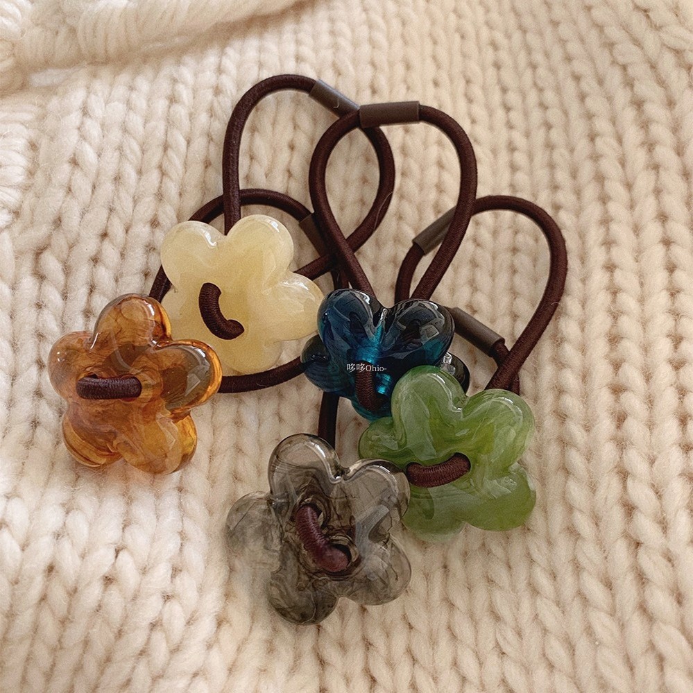 韩国水墨纹理百搭花朵发绳甜美果冻色简约头绳韩国少女发圈小皮筋