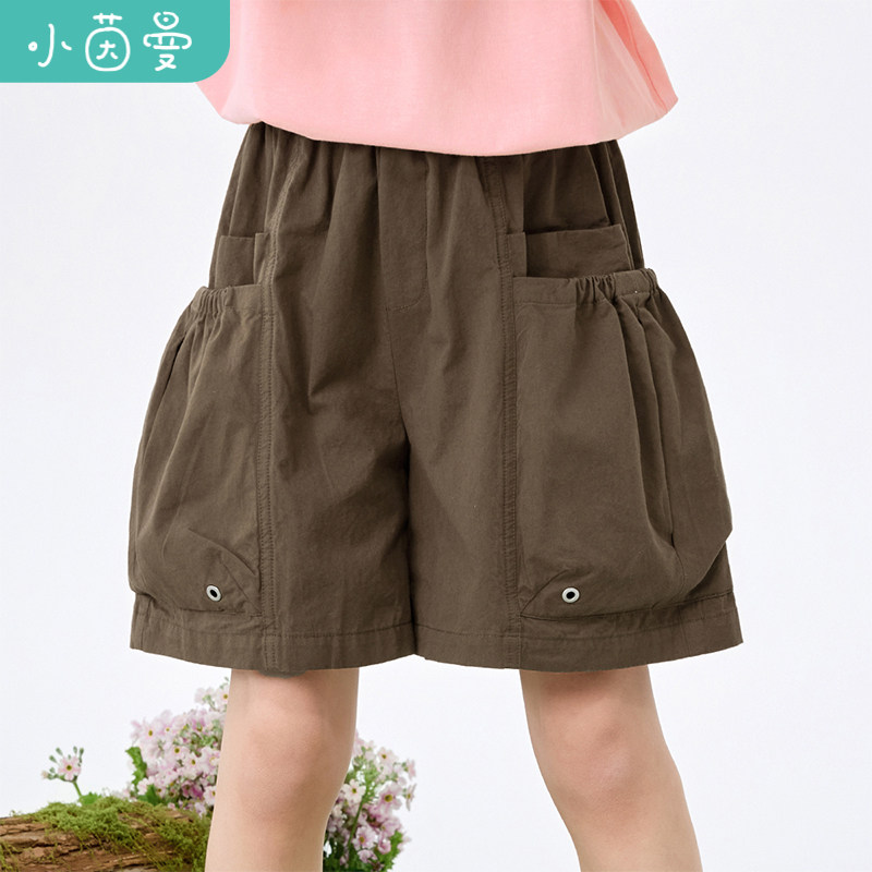 茵曼女童短裤纯棉透气字母蝴蝶结印花2025夏季中大童宽松休闲裤子