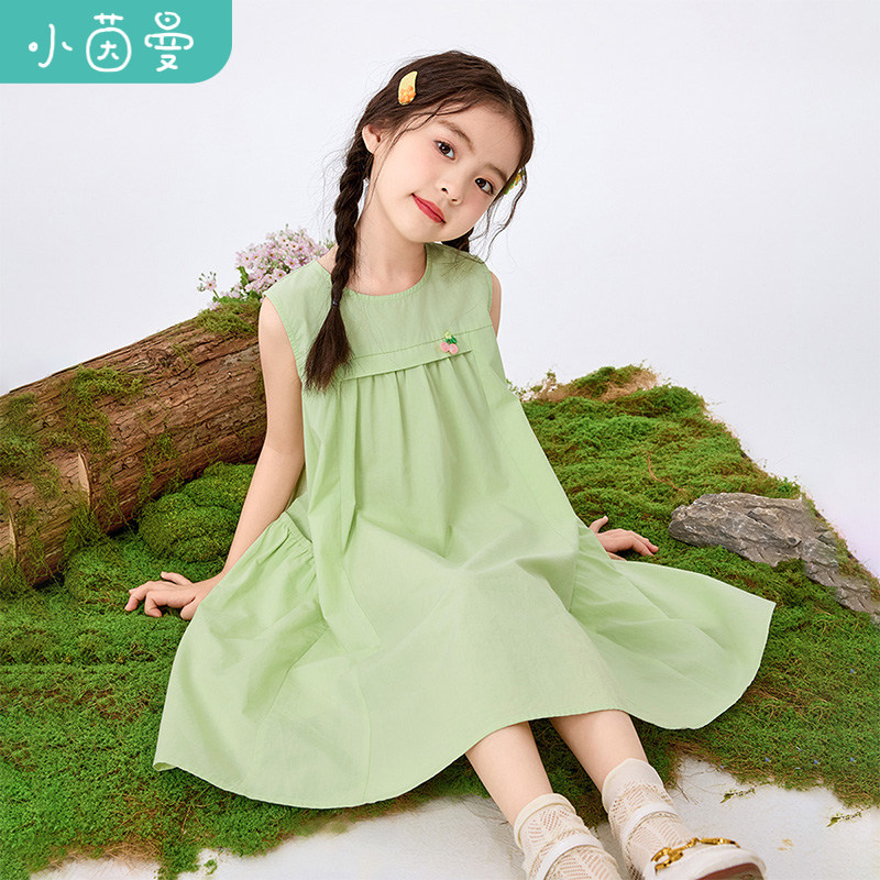 茵曼女童无袖连衣裙小樱桃章仔2025夏新款儿童中大童宽松透气裙子