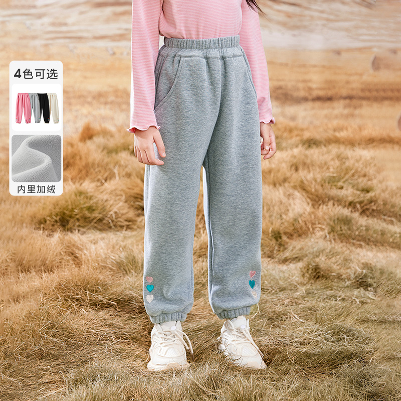 茵曼童装女童加绒卫裤运动休闲裤冬季儿童中大童加厚保暖束脚长裤