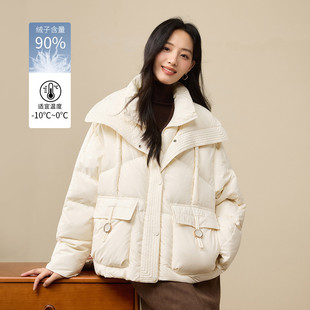 茵曼2025冬季新款长袖短款鸭鸭羽绒服女上衣宽松面包服外套小个子