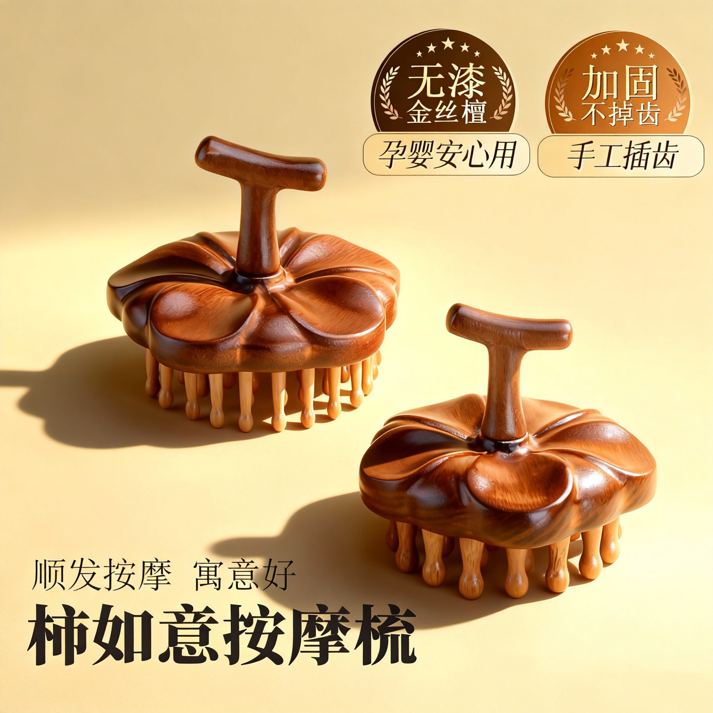 金丝檀木圆盘指环按摩梳