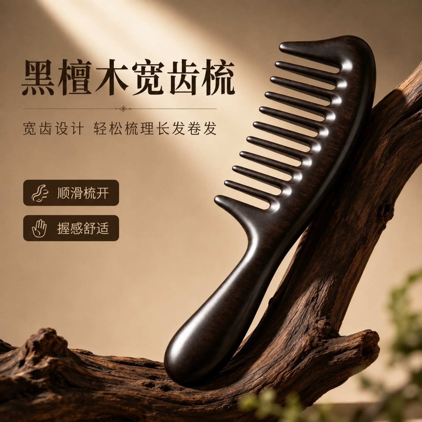 黑檀木宽齿梳子头皮经络按摩梳女士专用长发卷发大宽齿加厚大手柄