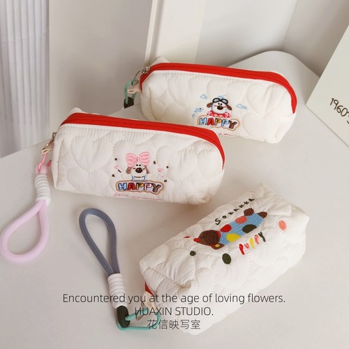 卡通刺绣小狗笔袋大容量文具收纳