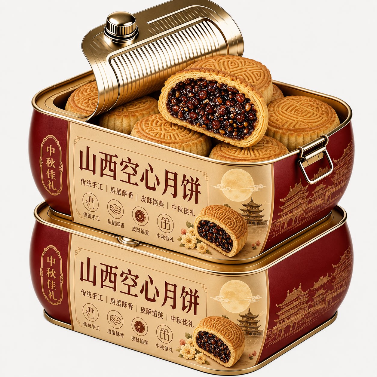 山西空心月饼老字号旗舰店山西特产吕梁空壳红糖胡麻油五仁月饼