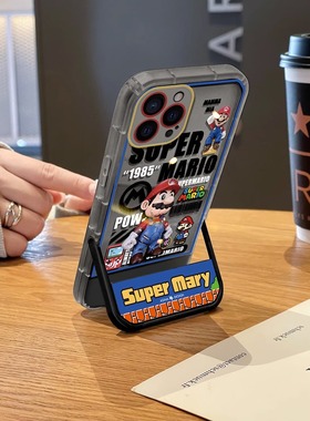 机器马里奥适用三星s22ultra手机壳s20fe新款s21+全包note10pro防摔s10创意a13卡通a50s隐形支架a54潮牌a72