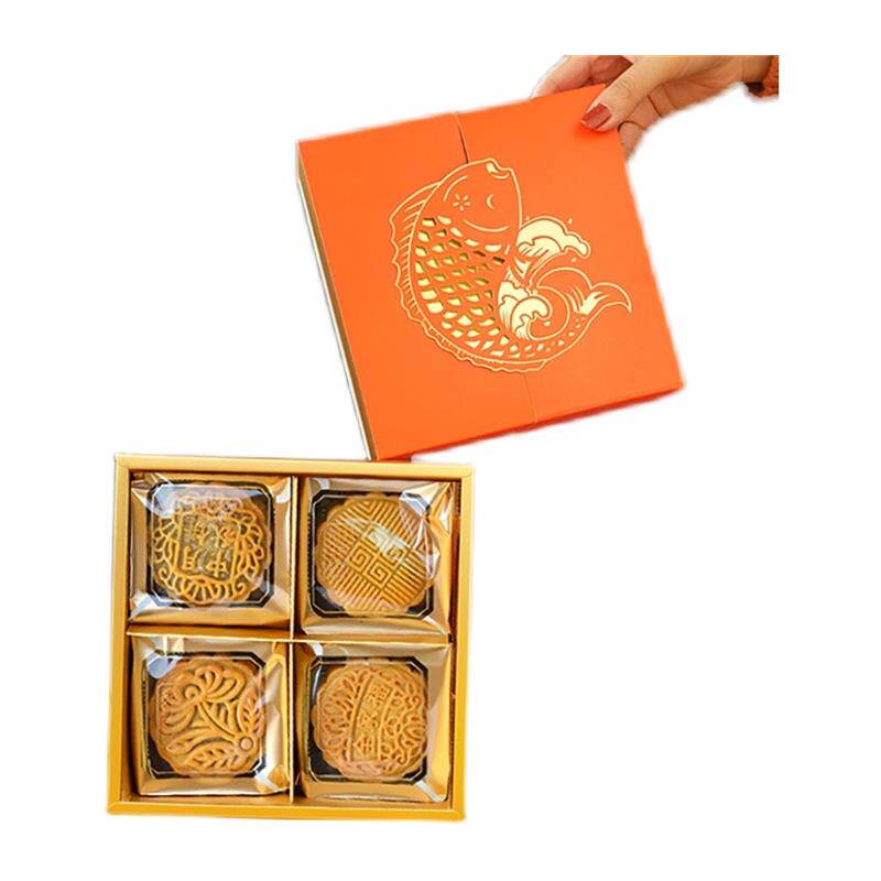 烫金橙大月饼包装盒100克125克广式月饼四粒6粒高档锦鲤中秋礼盒