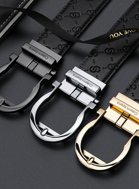 Calermkeens男士皮带男真皮头层纯牛皮自动扣腰带国际大牌