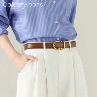 带2026新款 CalermKeens皮带女真皮腰带自动扣棕色复古时尚 小众裤