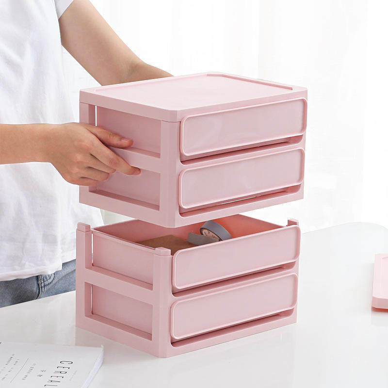 多层桌面收纳盒子抽屉式家用办公室文件柜学生宿舍杂物储物盒防尘