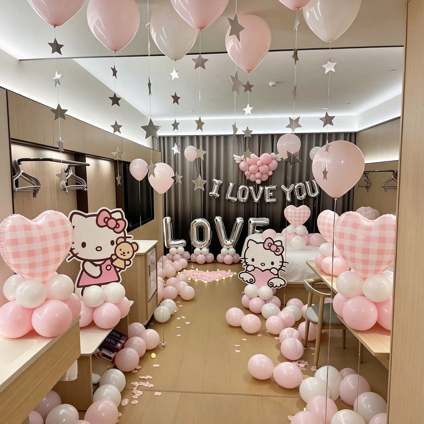 hellokitty生日布置儿童男女派对凯蒂猫背景定制kt板酒店氛围装饰