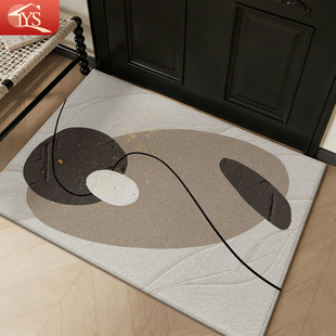 现代简约入户地垫家用门垫防滑几何图案米色棕色客厅地毯