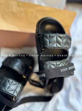 vvvip'' 26ss 字母菱格魔术贴拖鞋 针织平底沙滩鞋女