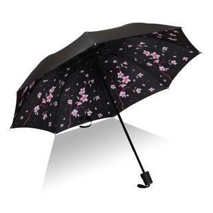 热销小黑伞晴雨伞女防晒黑胶雨伞遮阳三折伞厂家直销可印制广告伞