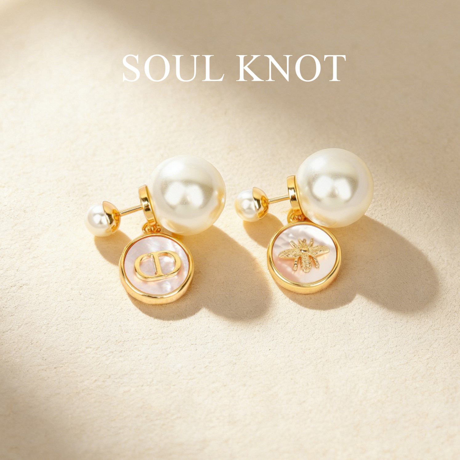SOUL KNOT明星同款天然白贝母蜜蜂双珠大珍珠耳钉百搭气质轻奢女