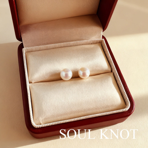SOUL KNOT 天然珍珠馒头Akoya光泽感高级5mm露丝明星同款免摘耳钉