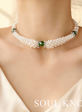 SOUT KNOT小米珠编制手工编织款绿宝仕奥莎项圈手镯小众设计