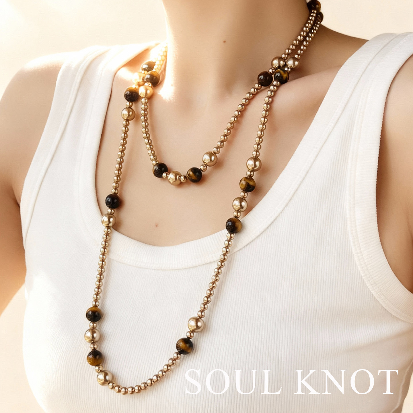 虎眼石长款毛衣链多层叠戴进口施家定制珍珠项链高级感气质正圆