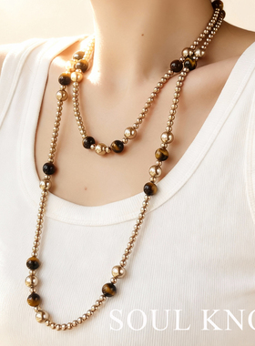 虎眼石双层项链女轻奢小众