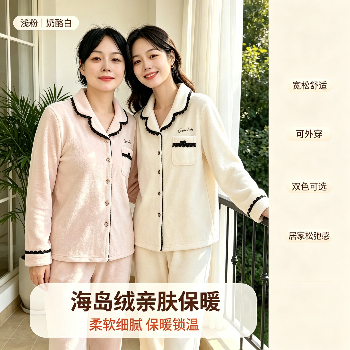 都市丽人海岛绒蕾丝开衫家居服