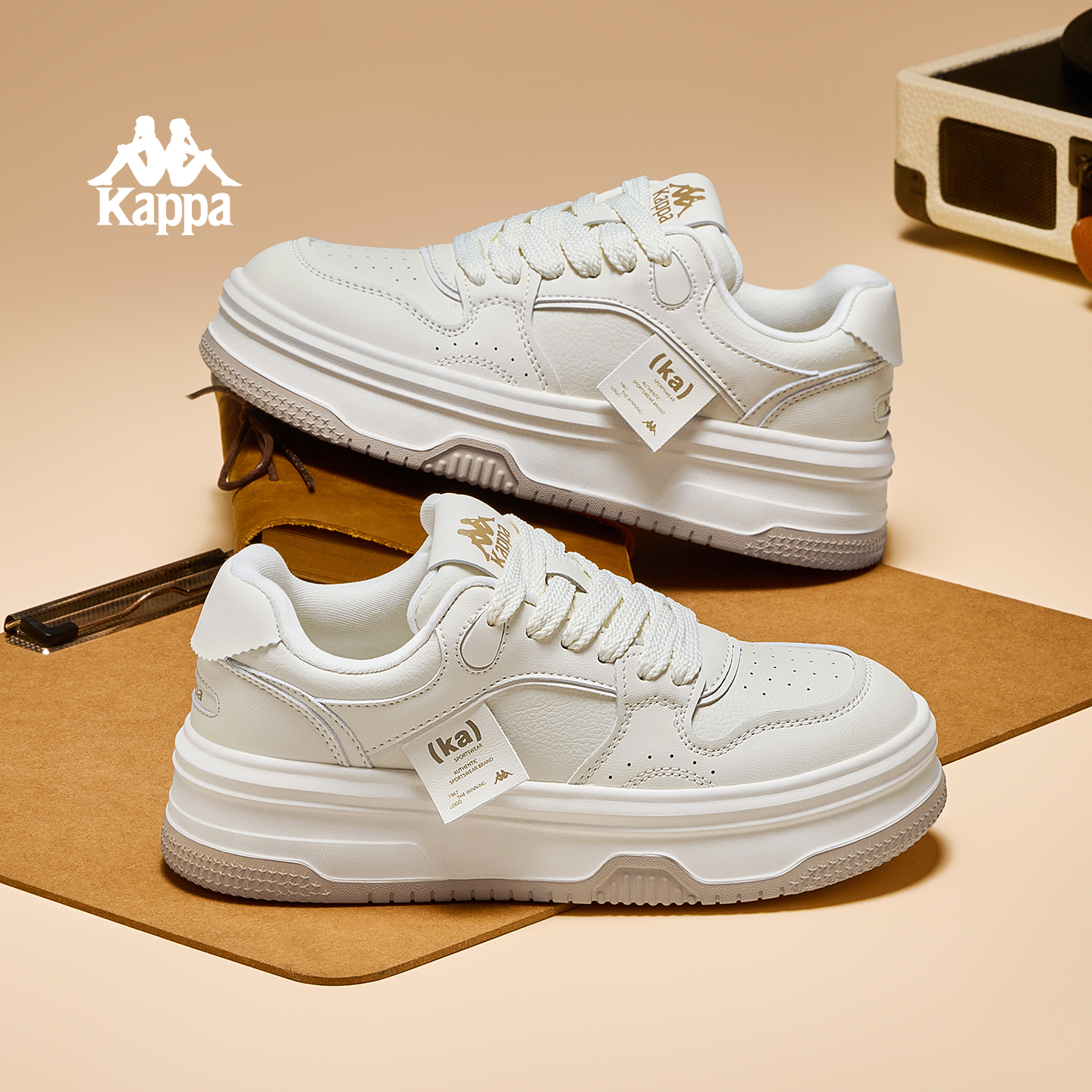 Kappa厚底增高小白鞋女款2025冬季新款休闲百搭板鞋流行运动鞋子
