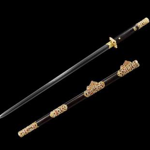 唐大刀唐剑纯铜镂空鎏24k黄金纯银羽毛纹八面剑收藏宝剑未开刃