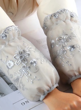 袖套女2025新款办公室上班工作短护袖冬季羽绒服白色透明蕾丝套袖