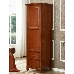 美式实木单门衣柜60CM宽小户型家用卧室储物柜入户带镜子小挂衣柜