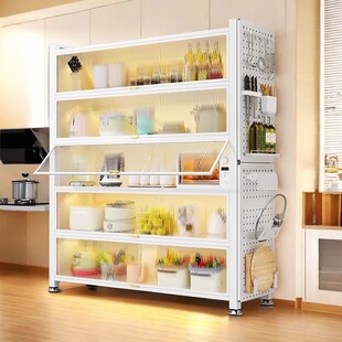 2026厨房置物架密封落地多层家用餐边收纳柜多功能微波炉橱柜储物