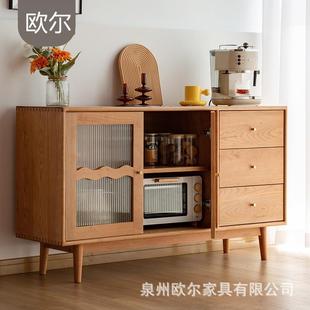 客厅小户型储物柜子家用樱桃木靠墙碗筷橱柜 北欧实木餐边柜日式