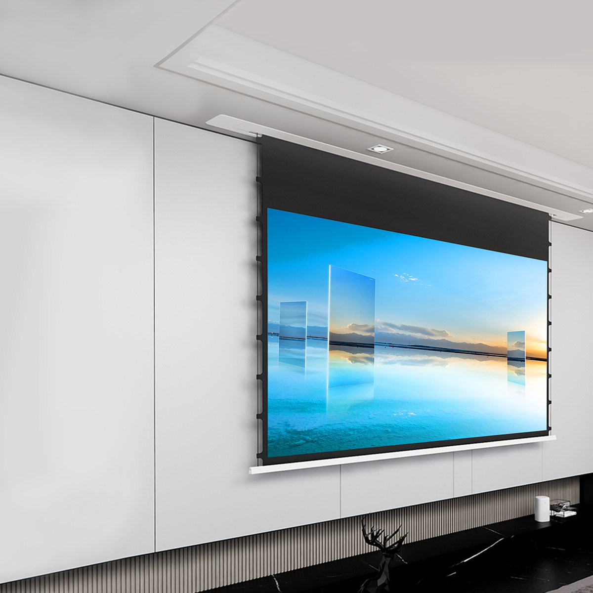 家用智能语音高清电动投影幕布thl02遥控升降抗光隐藏式幕布4k白波纤