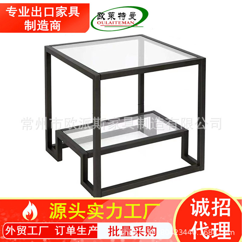 工厂批发钢化玻璃茶几金属铁艺花架办公家用室内外方形茶几桌子