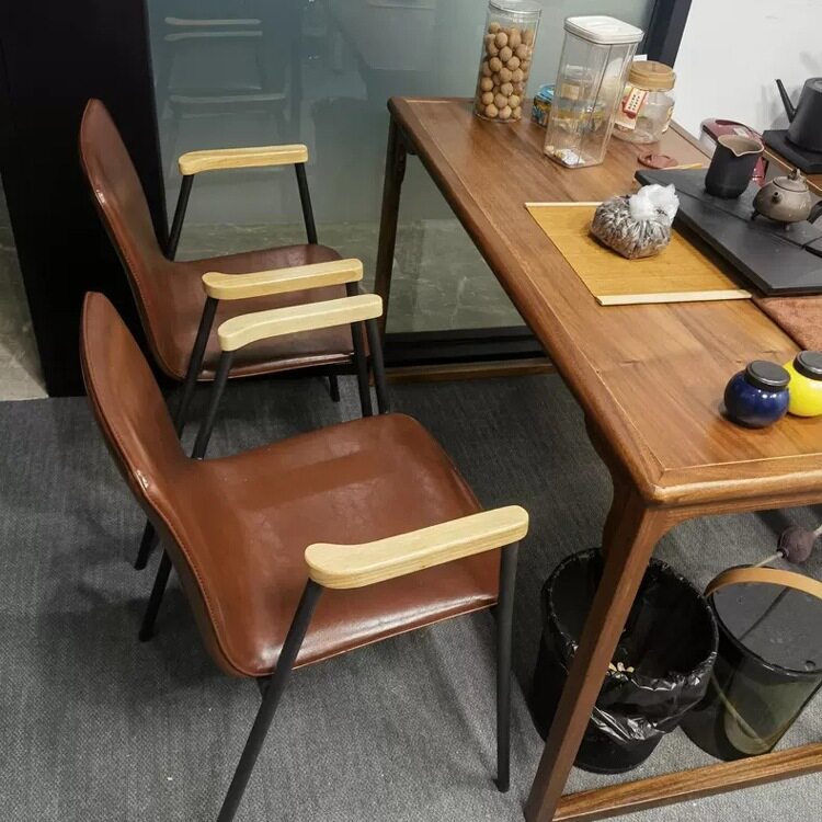 简约靠背餐椅现代设计师铁艺办公凳北欧复古工业风咖啡椅