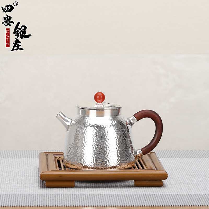 典工堂银壶足银立式锤纹银茶壶纯手工泡茶壶家用银茶具小泡壶超轻