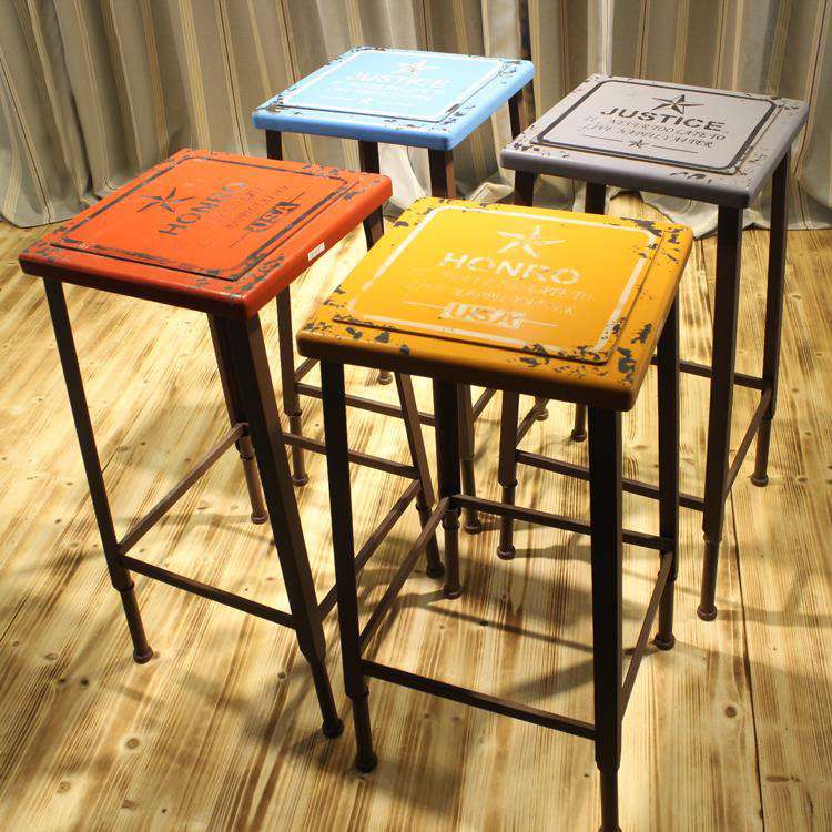 复古做旧实木铁艺餐桌椅组合酒吧椅高脚椅吧台椅高脚凳实木长方桌