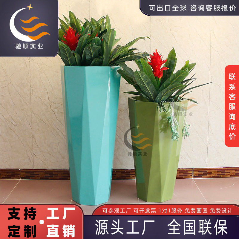 菱形玻璃钢花箱商场酒店写字楼商业广场创意切面花器钻石几何花钵