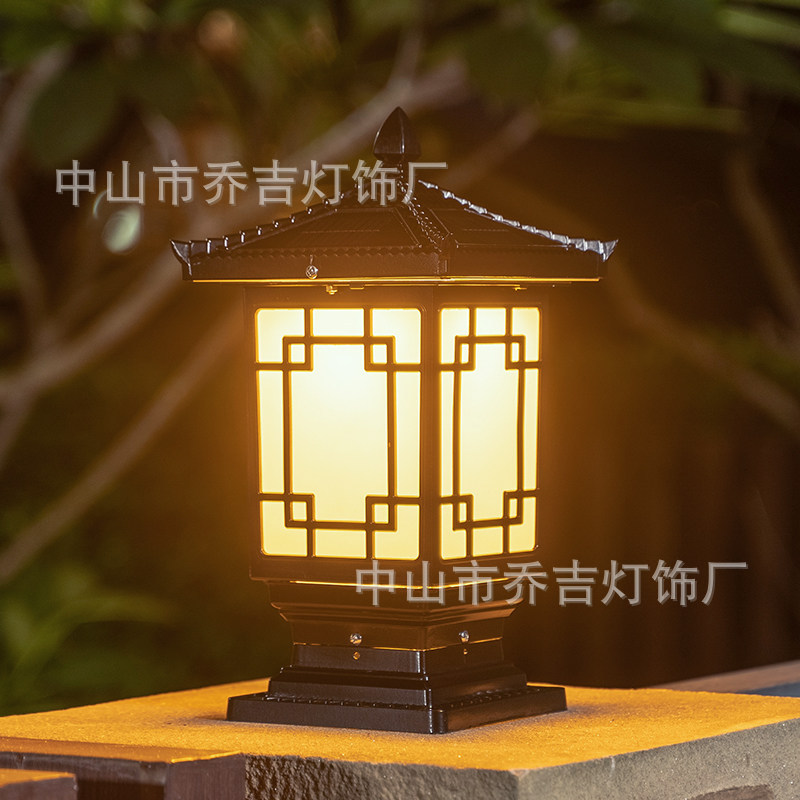 新中式太阳能庭院柱头灯户外防水围墙灯中国风古典大门柱灯围栏灯
