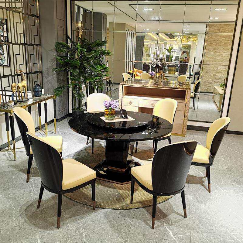轻奢圆餐桌套装西式大理石餐桌饭厅圆形6-8人饭桌餐厅圆桌椅