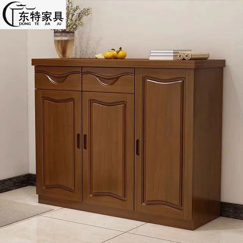 中式实木鞋柜家用落地大容量储物柜子两门三门入户玄关简约靠墙柜
