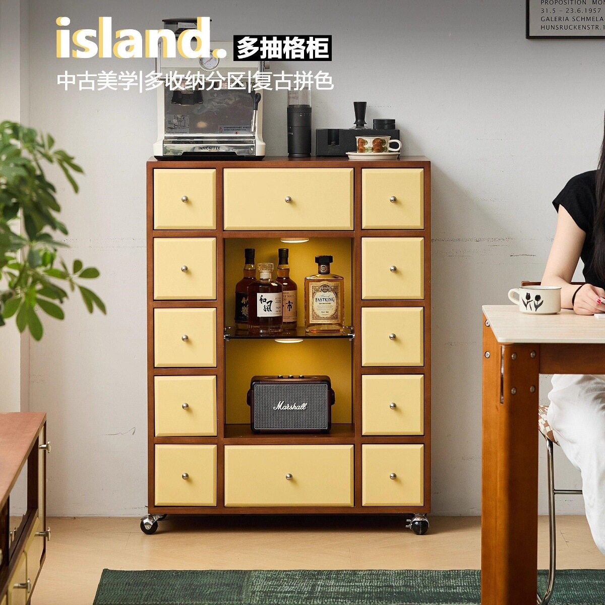 实木中古风客厅斗柜卧室斗橱边柜置物展示柜多格抽屉柜复古首饰柜
