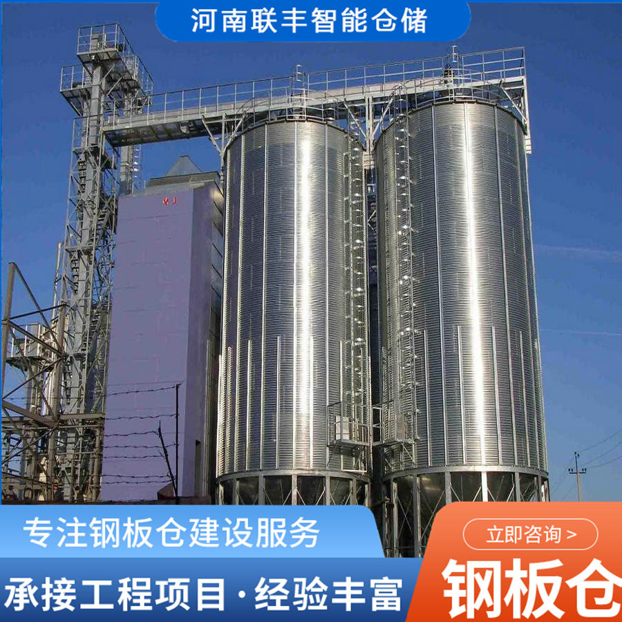 500吨筒仓粮食仓储设备专业粮仓生产厂家联丰平底锥底钢板仓